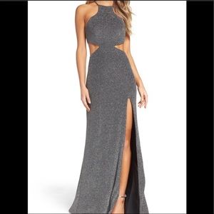 La Femme Jersey Shimmer Stretch Dress Cut Out Side